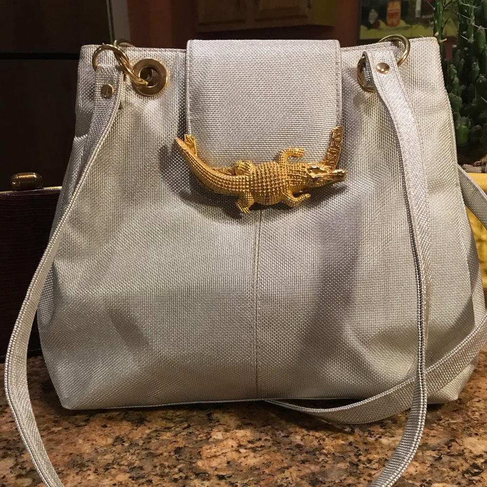 Vintage Silver & Gold Cross Body Alligator Purse